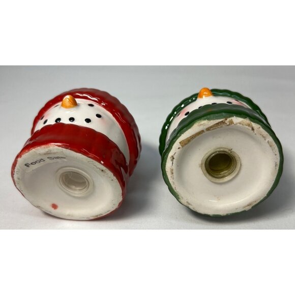 Snowman Salt & Pepper Shakers Ceramic Christmas Holiday Decor Red & Green - Picture 2 of 3
